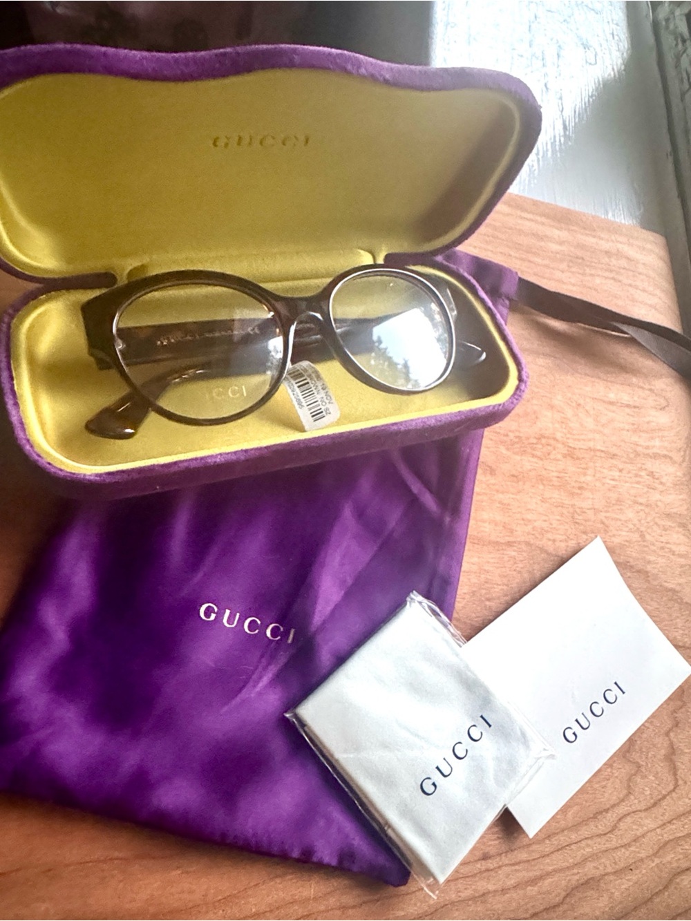 NWT Gucci Brown Round Optical Frame Complete Boutique Set